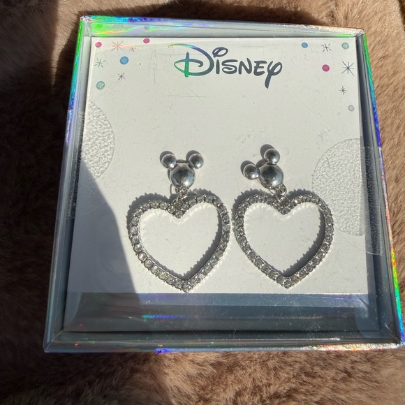 Disney Jewelry - Disney Silver Mickey Dangle Heart Earrings